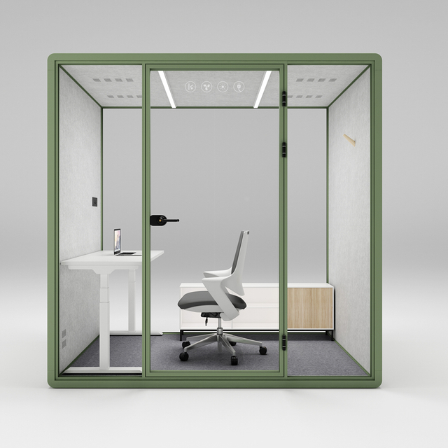Офисные капсулы HongYe серо-зеленого цвета для встреч на 5 человек