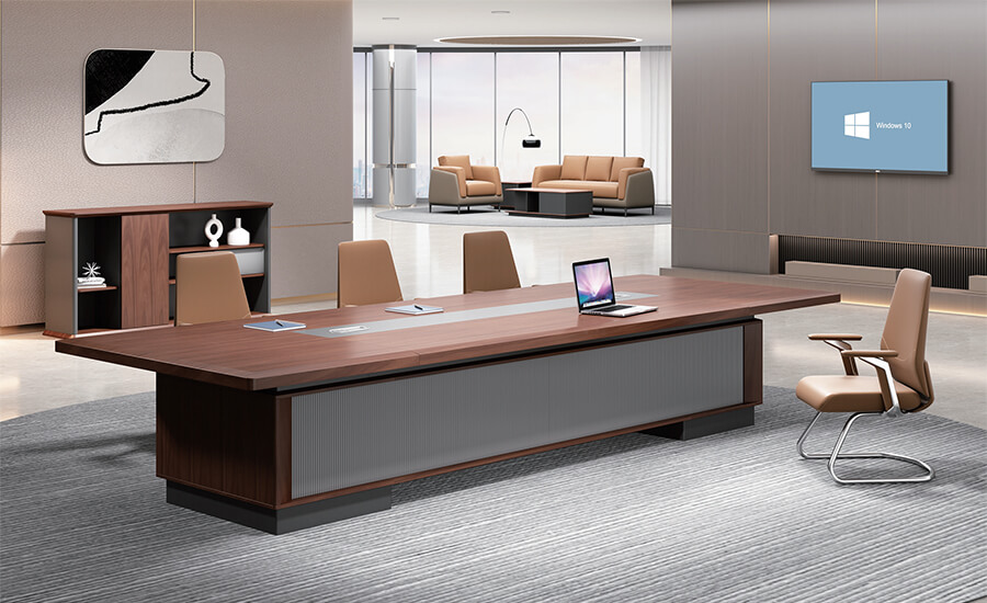 Передающий солидность и прочность, этот окрашенный стол для переговоров естественным образом сочетается с современными офисами и дополняет минималистскую, сдержанную и линейную мебель.